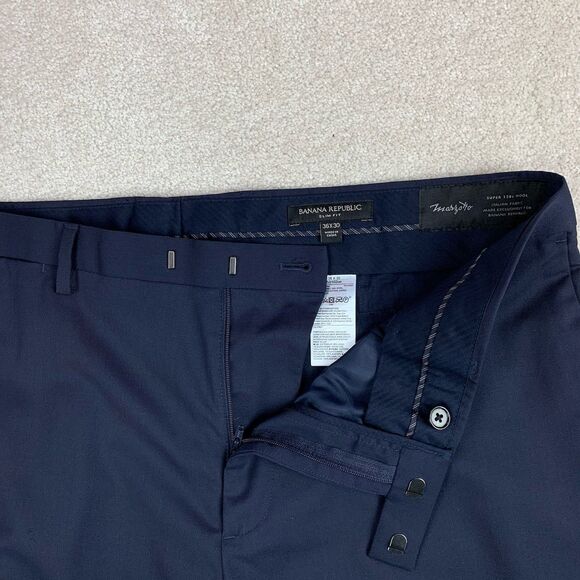Banana Republic Italian Wool Dress Pant Mens 36 (Fits 38)  Blue Marzotto Stretch - Picture 3 of 14